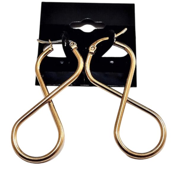 1 3/4 Inch 47mm Twisted Hoop Pierced Post Earrings Gold Tone - Picture 5 of 5